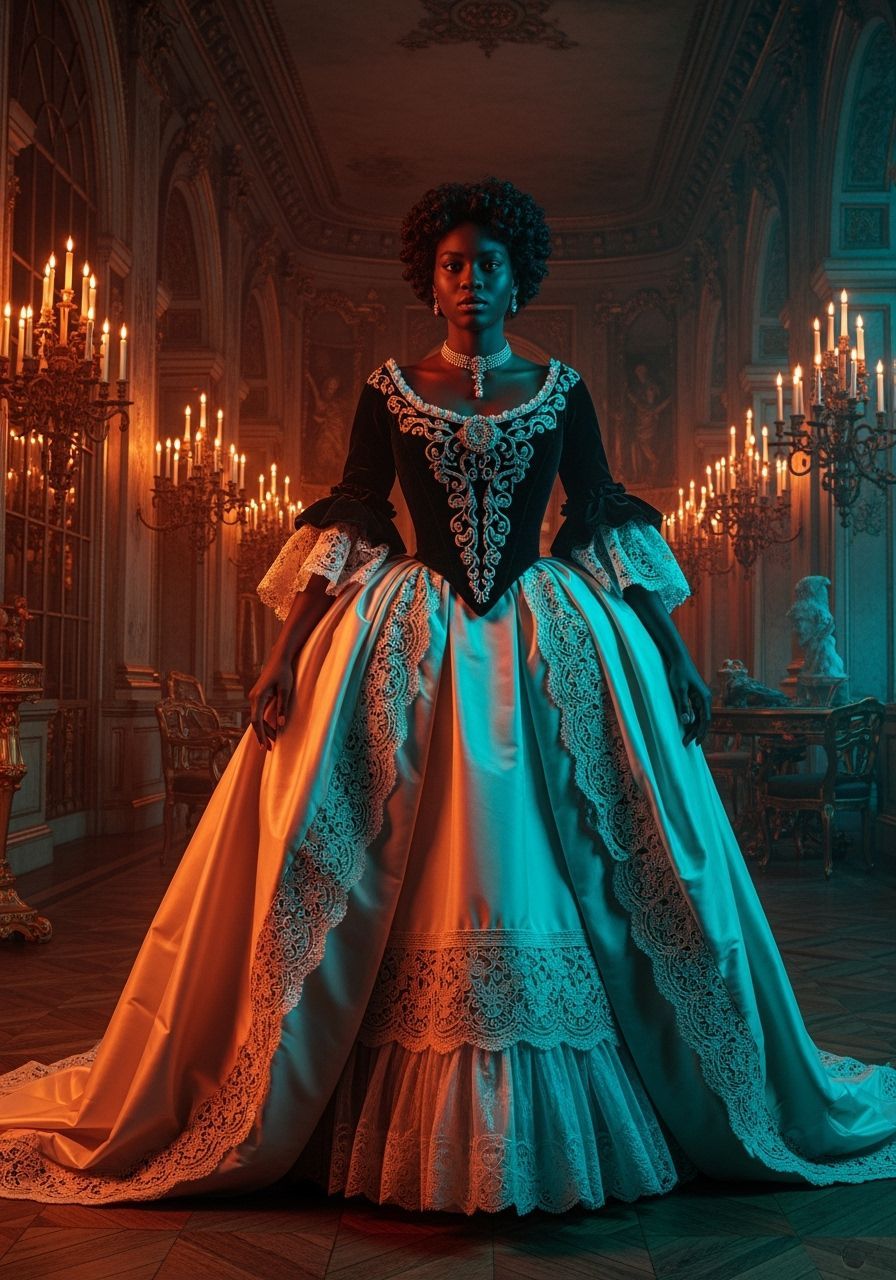 Regal Woman in Opulent Ballroom, Fragonard Style