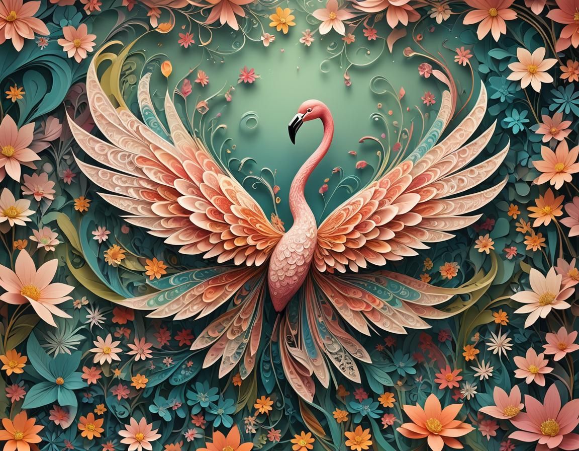 Graceful Dancing Flamingo in a Magical Flower Meadow