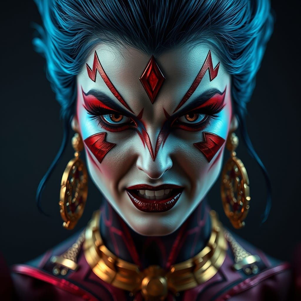 Fierce Female Supervillain with Elaborate Makeup