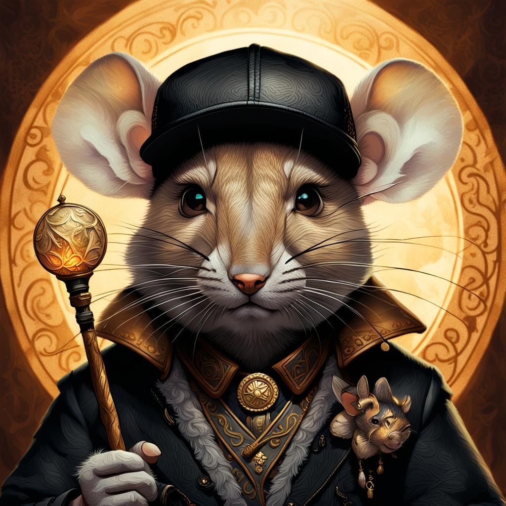 Mouse Wizard Portrait with Magic Wand, Baroque Style