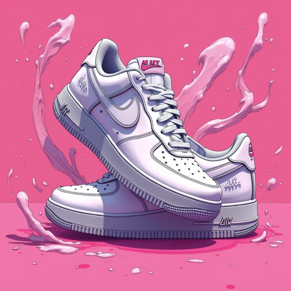 Pink Abstract Anime Album Cover with White Air Force 1