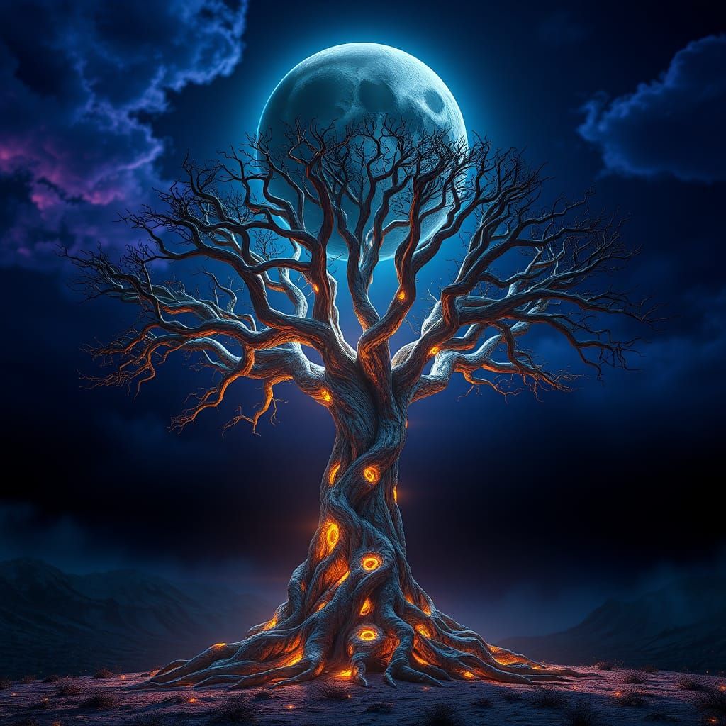 Tree of Life Under Black Moon, Digital Matte Painting