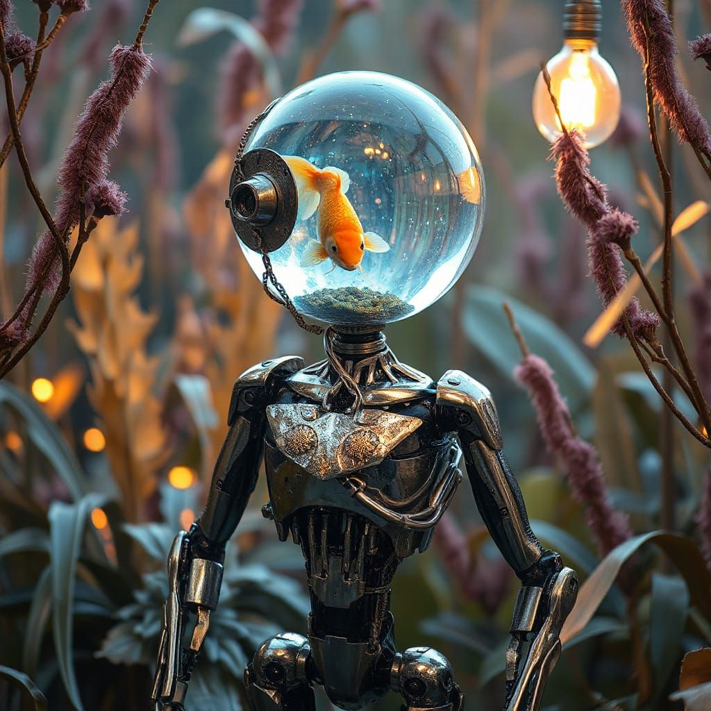 Robot With Aquatic Head in Ethereal Luminescence
