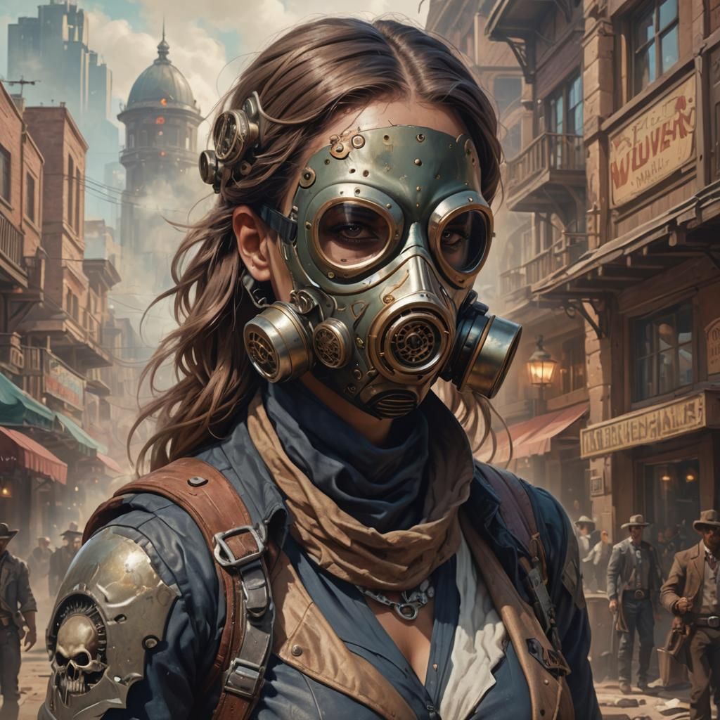 Cyborg Gunslinger in Wild West Town Portrait