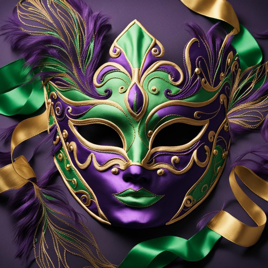 Ornate Mardi Gras Mask with Gold Embroidery