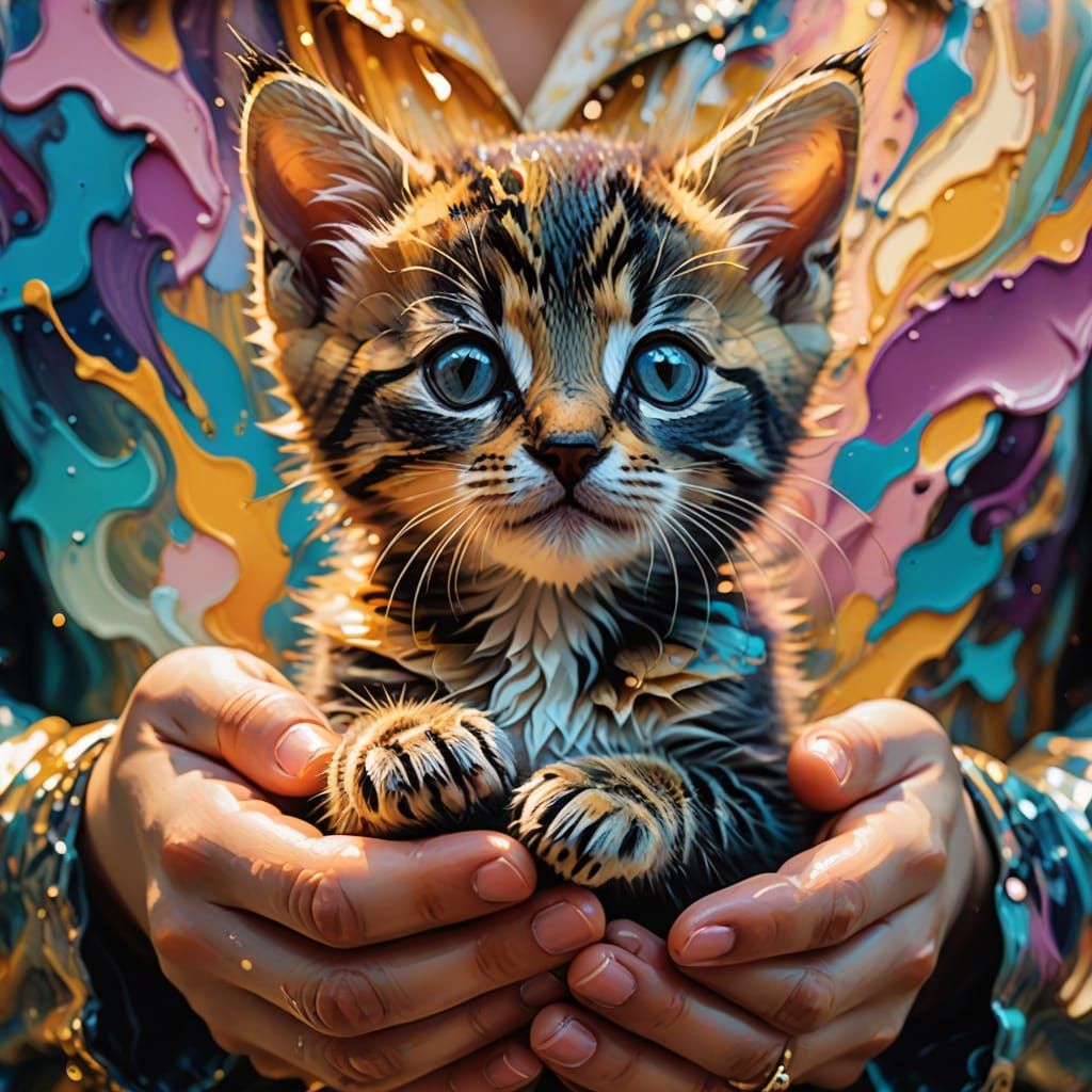 kitten in cupped hands
