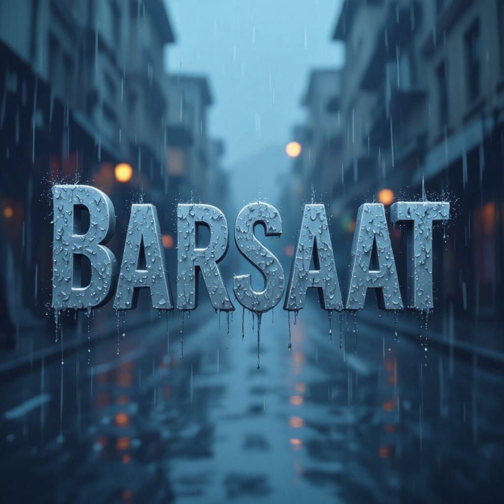 Hyper-Realistic Barsaat Text Logo with Rain Texture