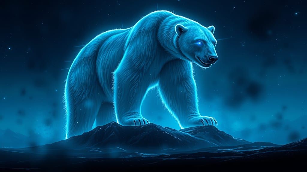 Surreal Glowing Polar Bear in Dark Landscape