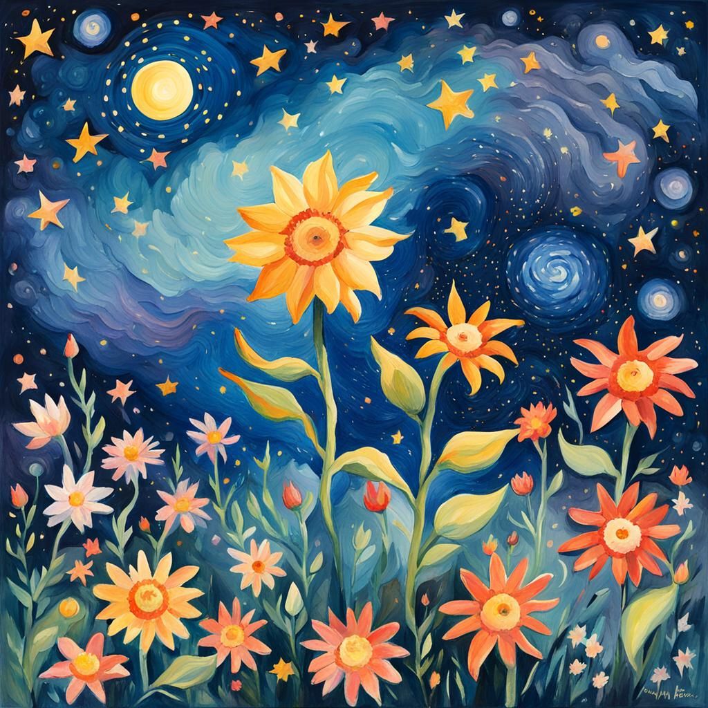 Floral Constellations: Little Prince in Gouache Style