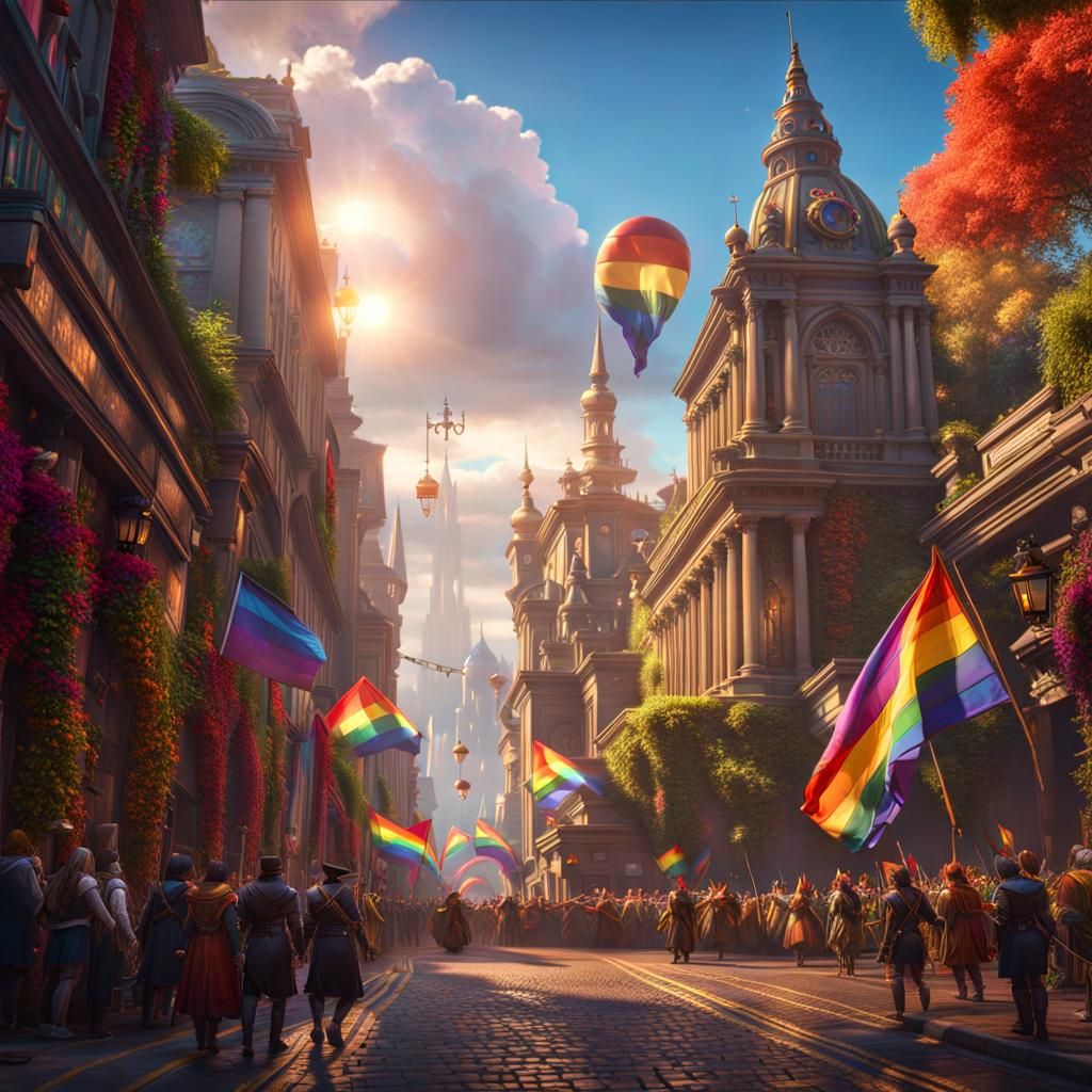 Vibrant LGBT Pride March in Detailed Painting