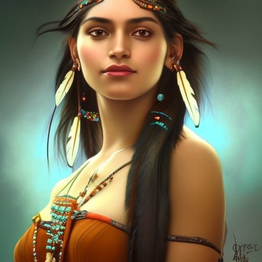Native American Princess Portrait in Art Nouveau Style