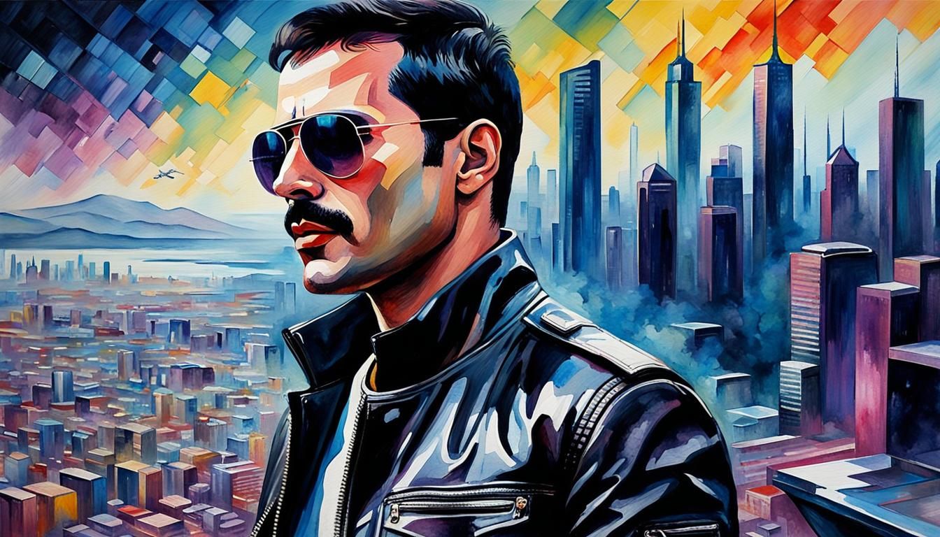 Freddie Mercury Portrait in Pop Art Watercolor