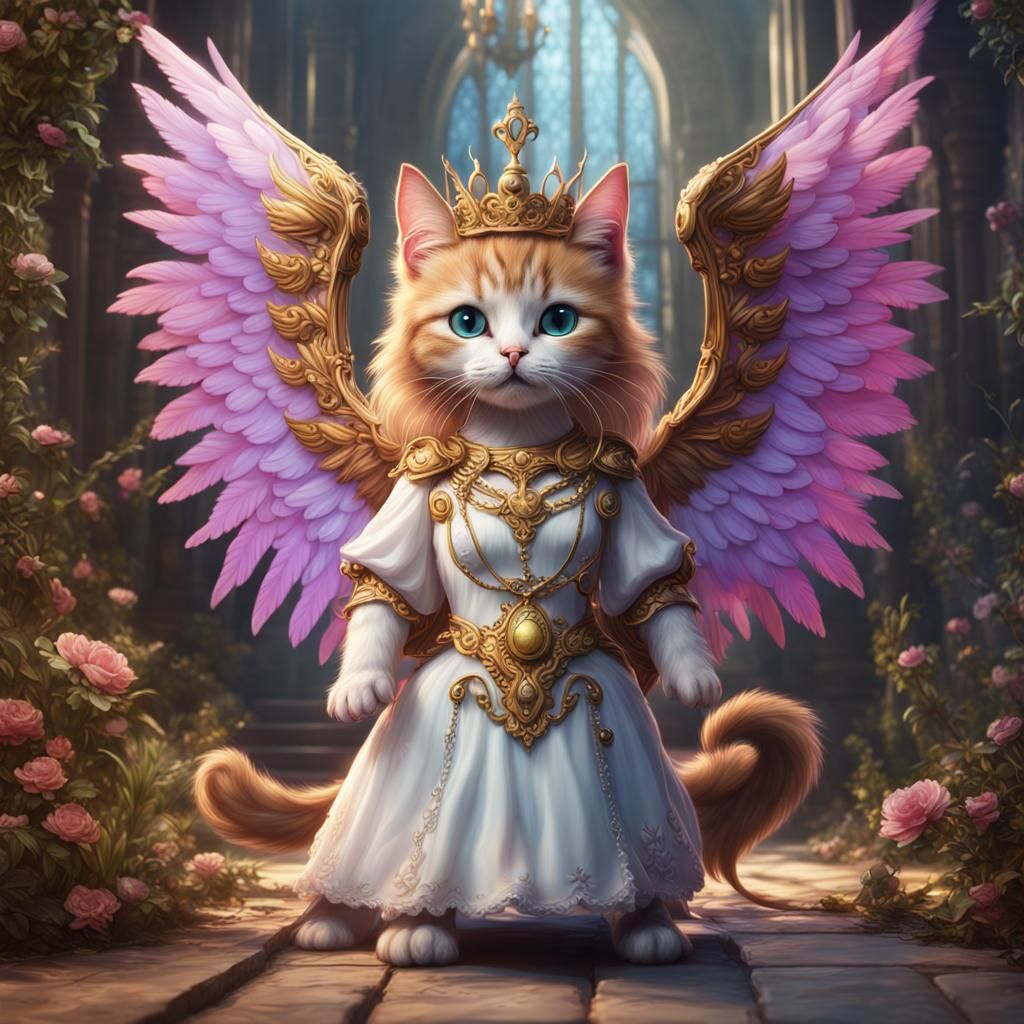 Funny Kitty Cat Angel Princess: Detailed Matte Painting