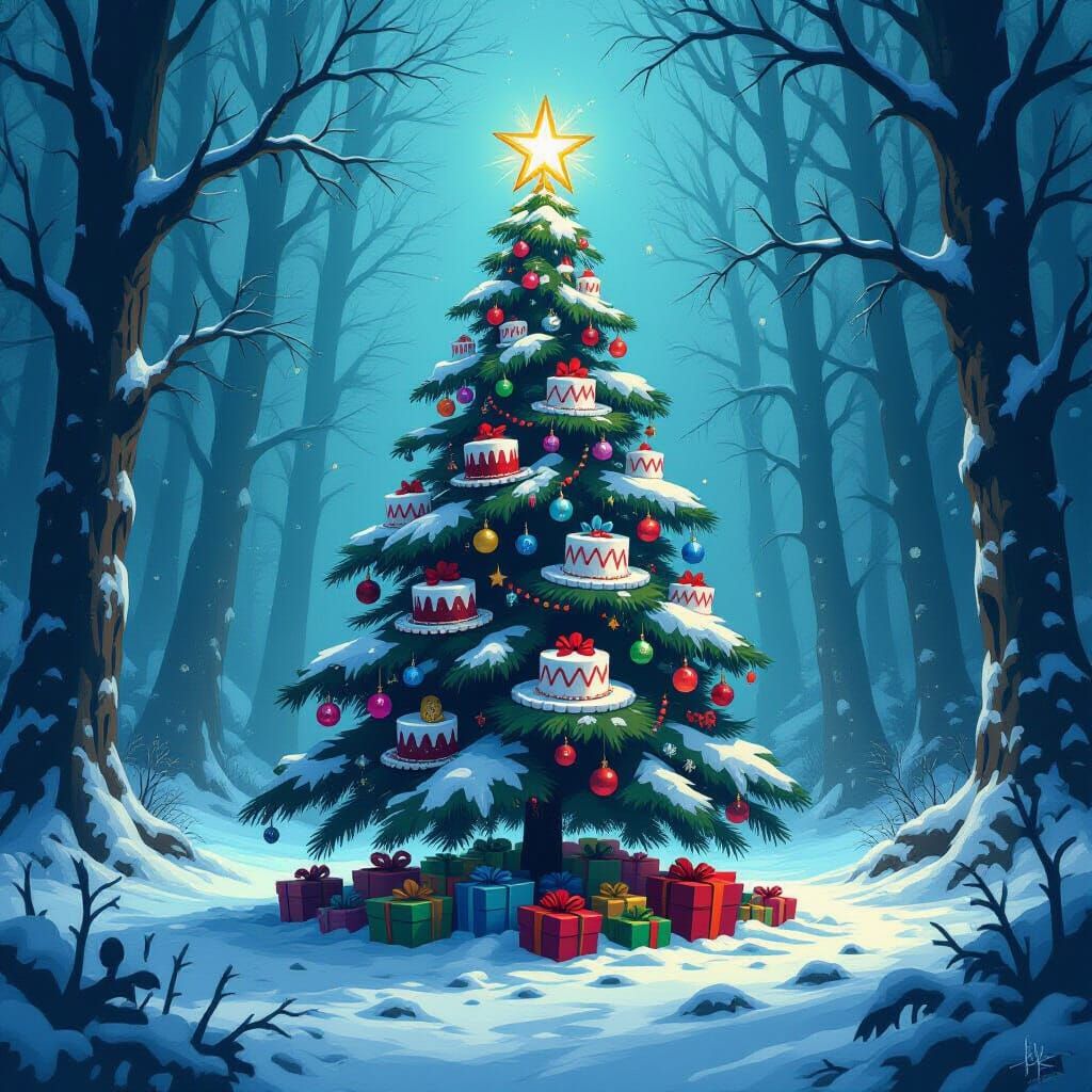 Zombie Head Christmas Tree in Enchanted Forest