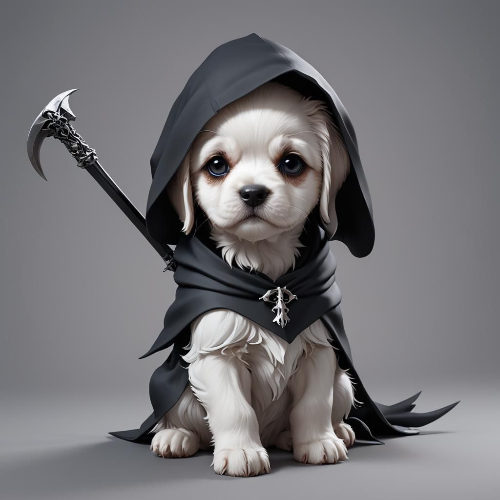 Cute Grim Reaper Puppy in 3D Anime Art