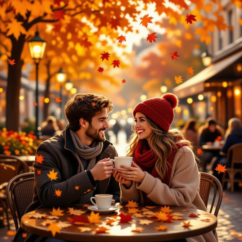 Autumn Cafe Scene in Impressionistic Style