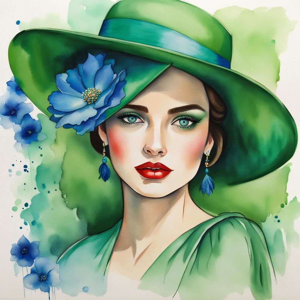 Beautiful Woman Portrait with Green Silk Dress