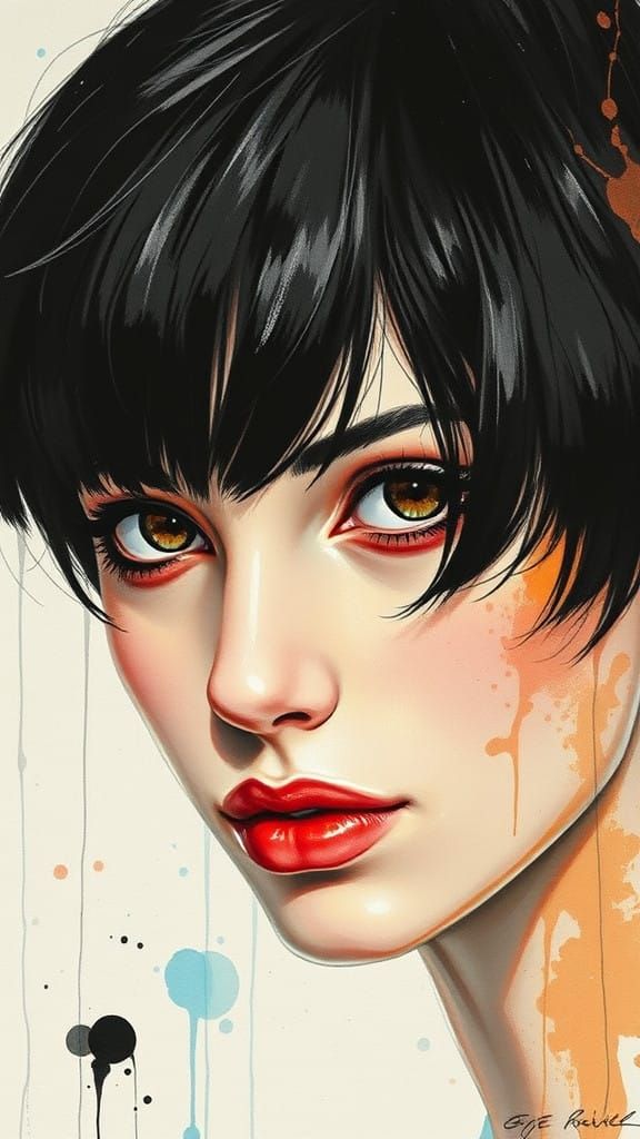 Cyberpunk Fantasy Portrait in Watercolor Style