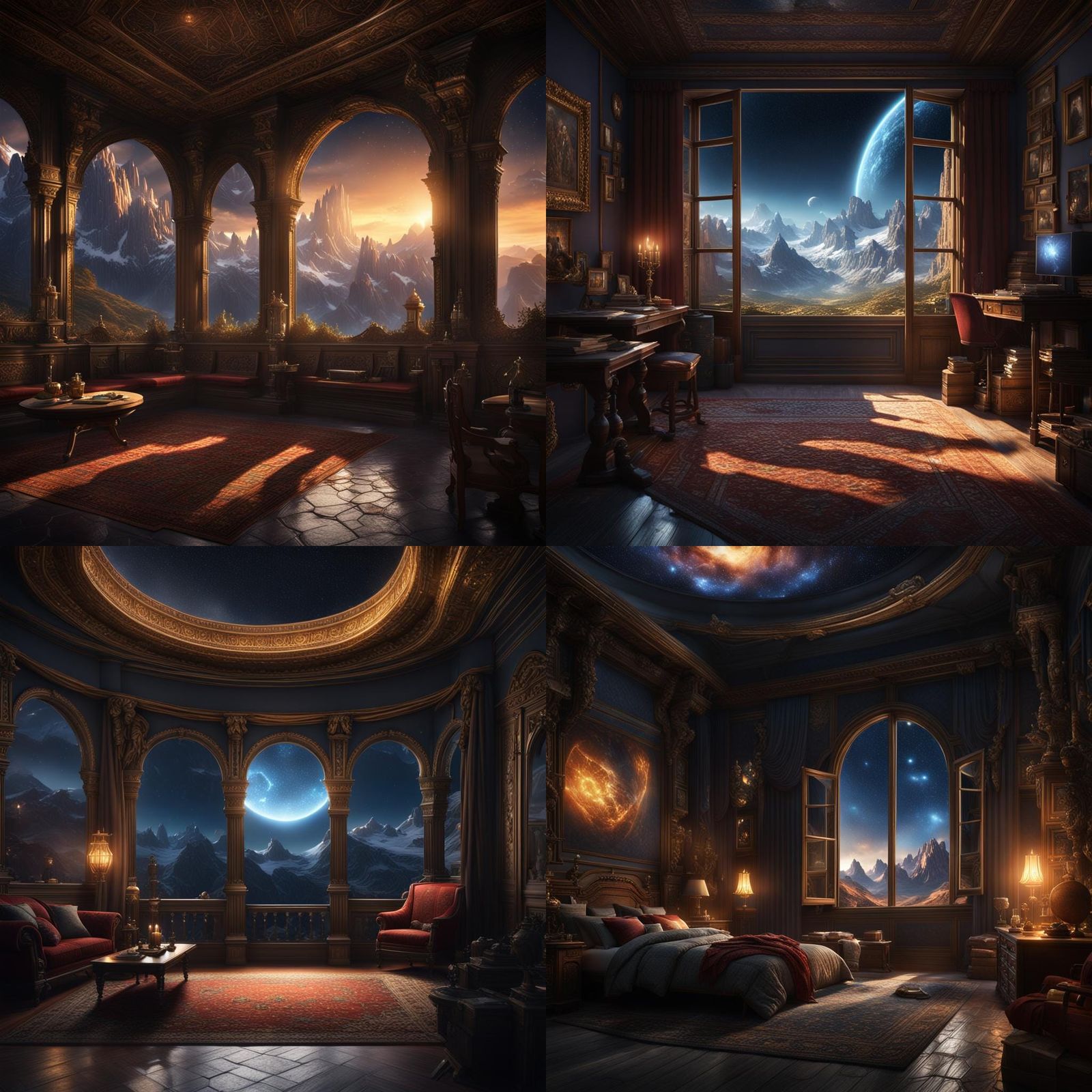 Starry Night Living Room in Detailed Matte Painting