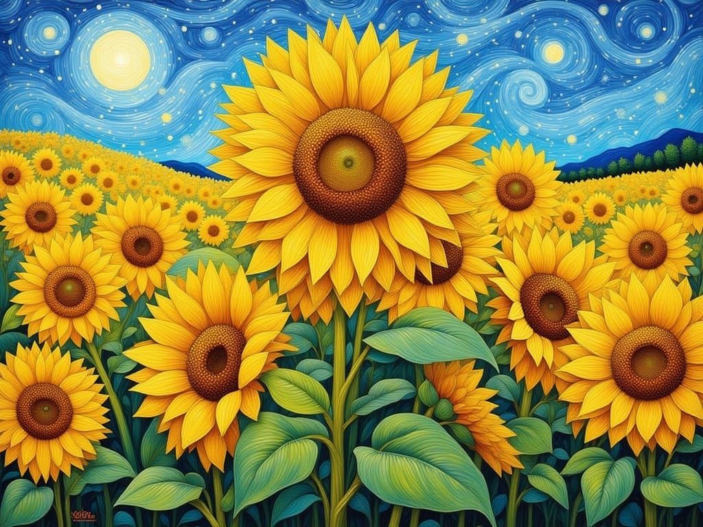 Sunflower in Van Gogh Style with Impasto Texture