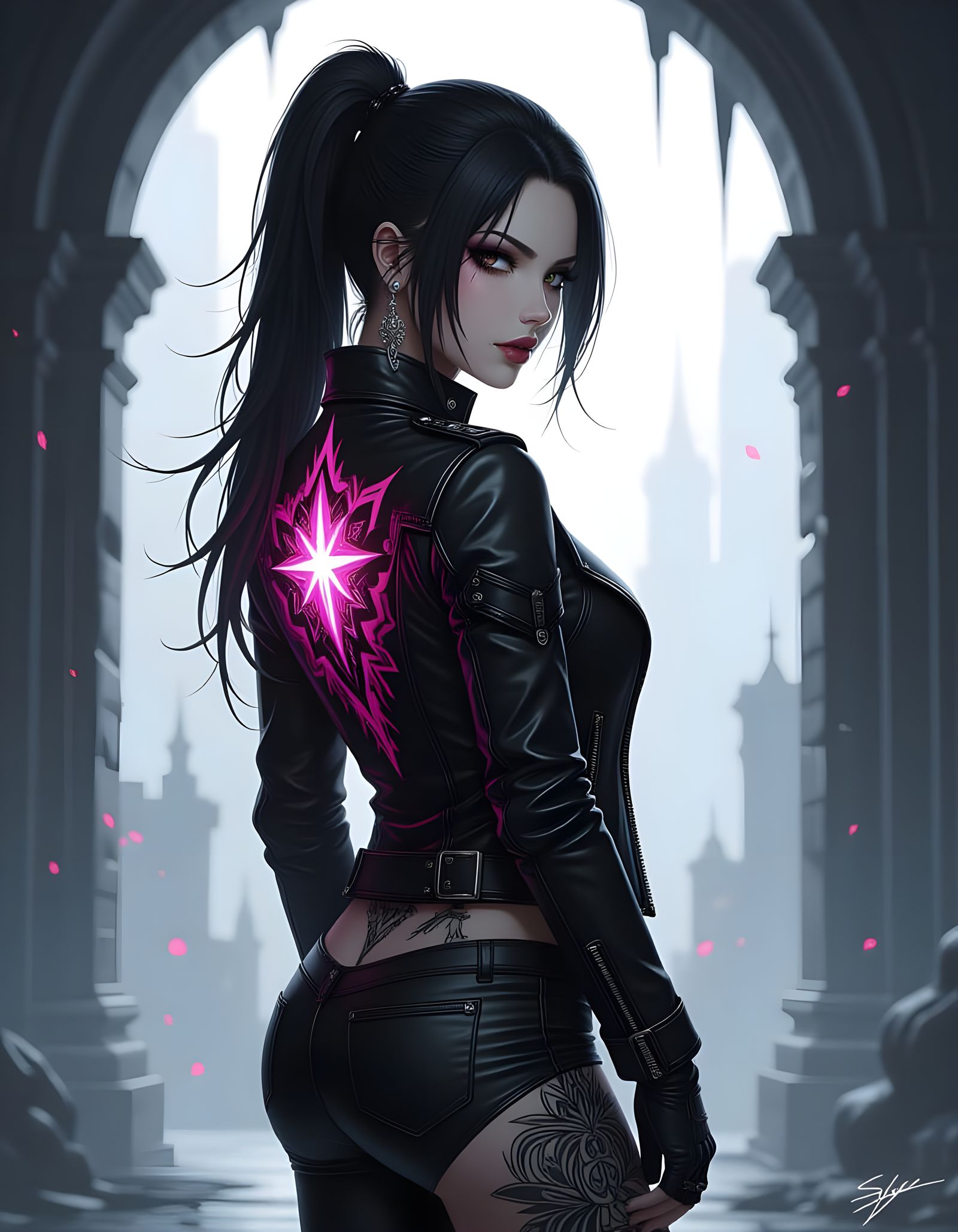 Cyberpunk Woman Silhouette with Intricate Tattoo