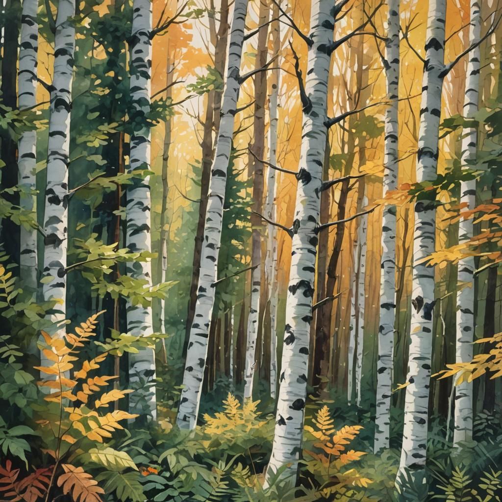 Vibrant Forest in Gouache Watercolor Style