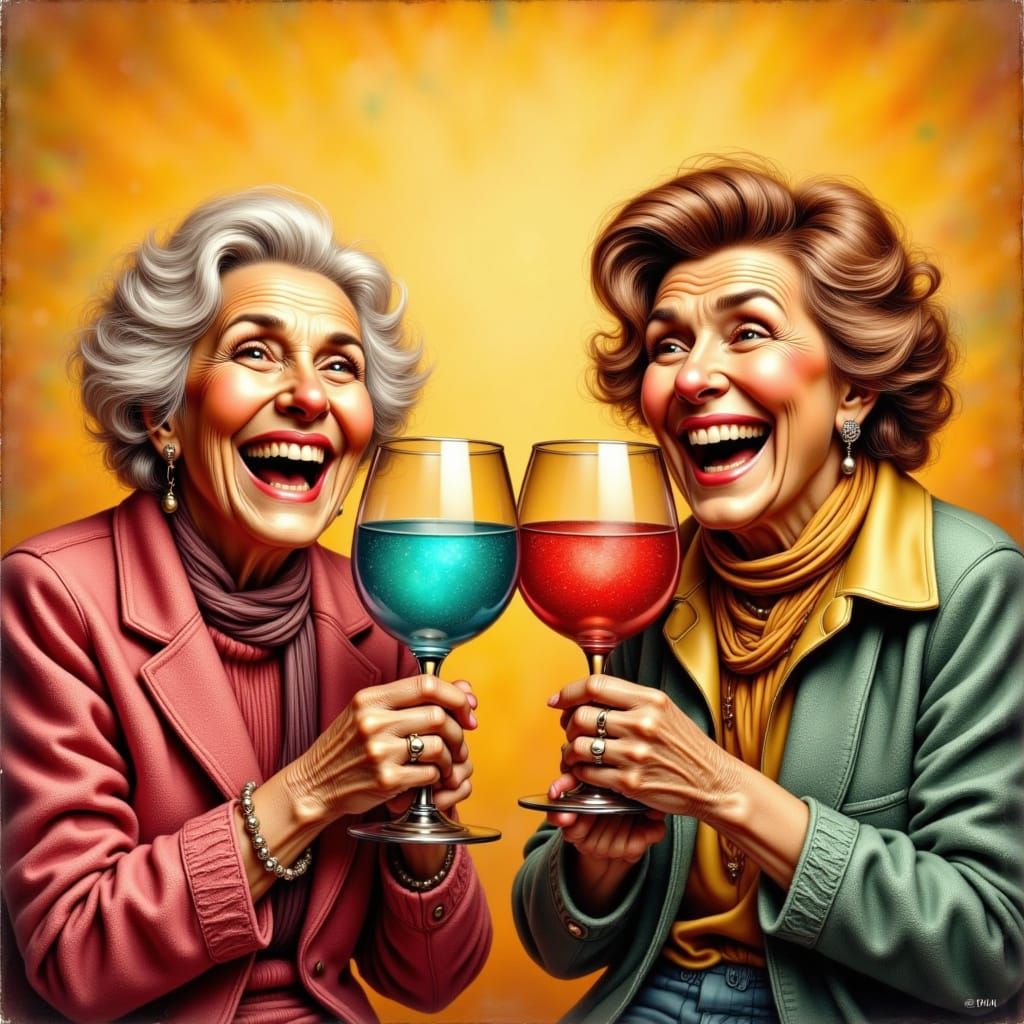 Joyful Elderly Women in Whimsical Wonderland