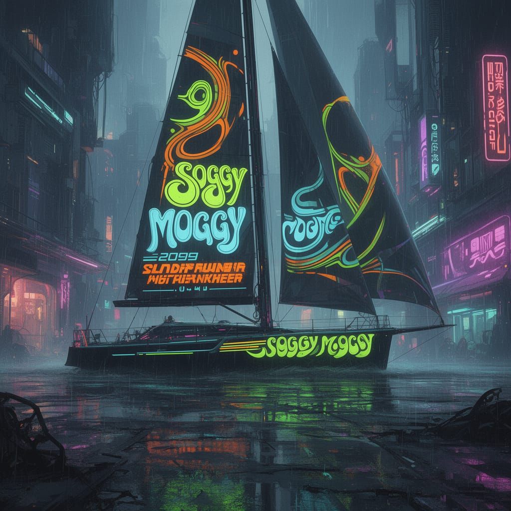 Soggy Moggy Sail Livery in 80s Neon Psychedelic Style