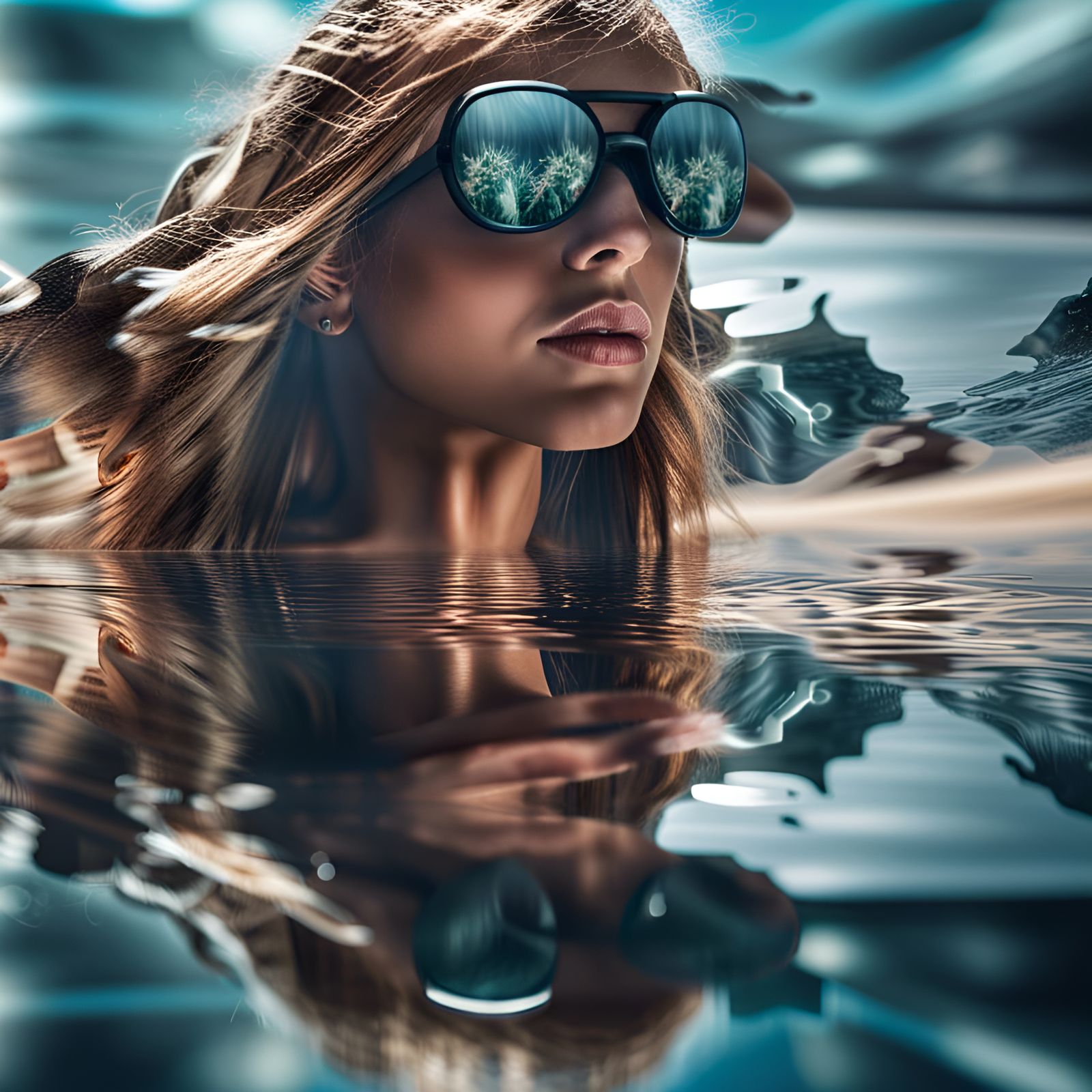 Hyperrealistic Bikini Reflection in Crystal Water