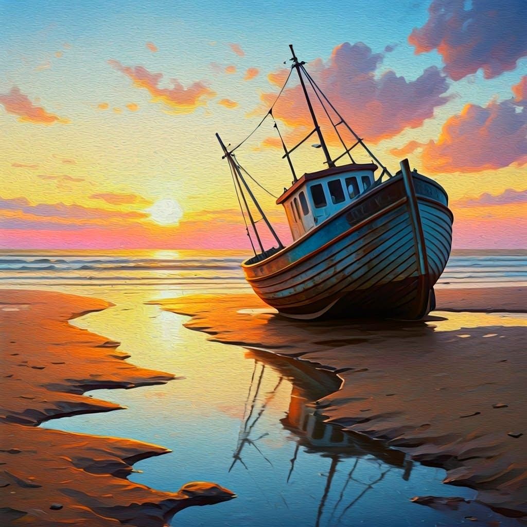 Shipwrecked in Impasto Oil Painting Style