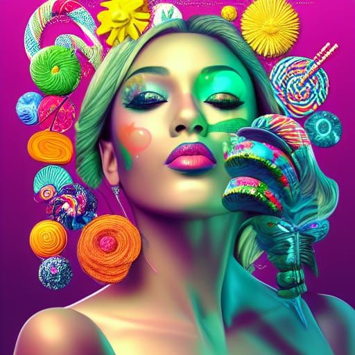 Candy Kisses on a Sunny Day: Hyperrealistic Illustration