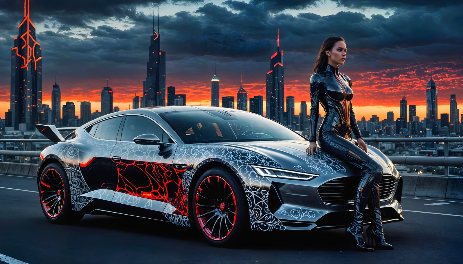 Surreal Futuristic Alien Car in Cyberpunk Cityscape