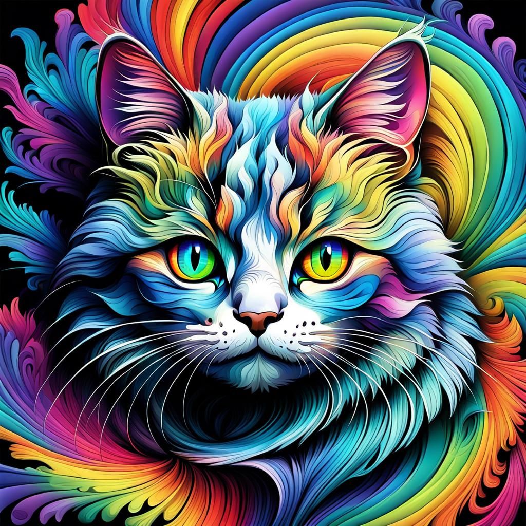 Sweet Cat Portrait in Rainbow Colors
