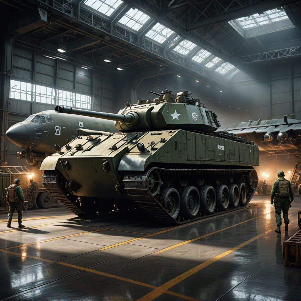 Tank Loaded Into Cargo Plane Realistic Digital Painting