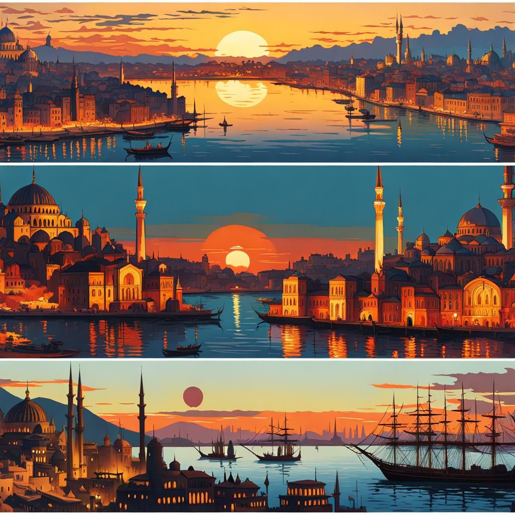 Constantinople skyline at sunset