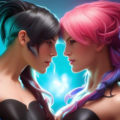 Lesbian Superheroines Kissing: Detailed Concept Art