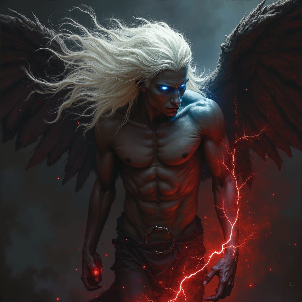 Half Angel Half Demon with Red Lightning