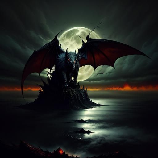 Giant Bat Emerges from Hell: Dark Fantasy Illustration