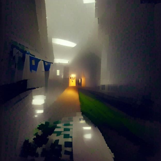 Dimly Lit Foggy Hallway Creates Spooky Atmosphere