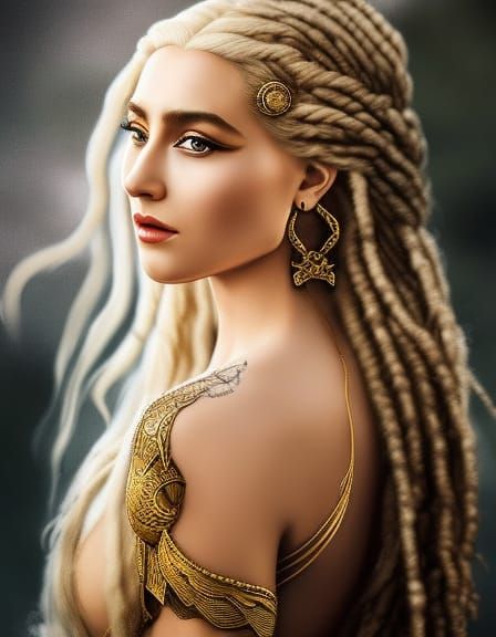 Viking Goddess with Golden Dreadlocks Digital Painting