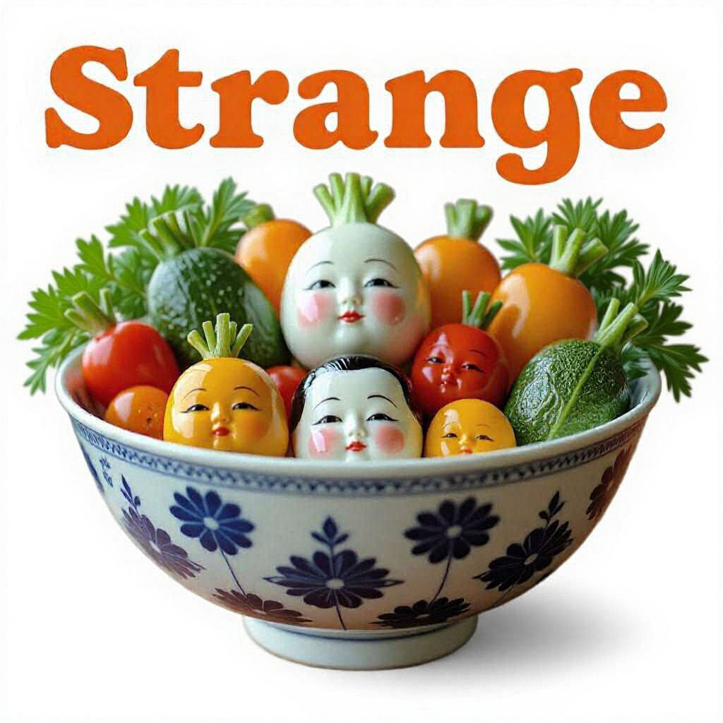 Vegetable Faces in Bowl: Daguerreotype Style