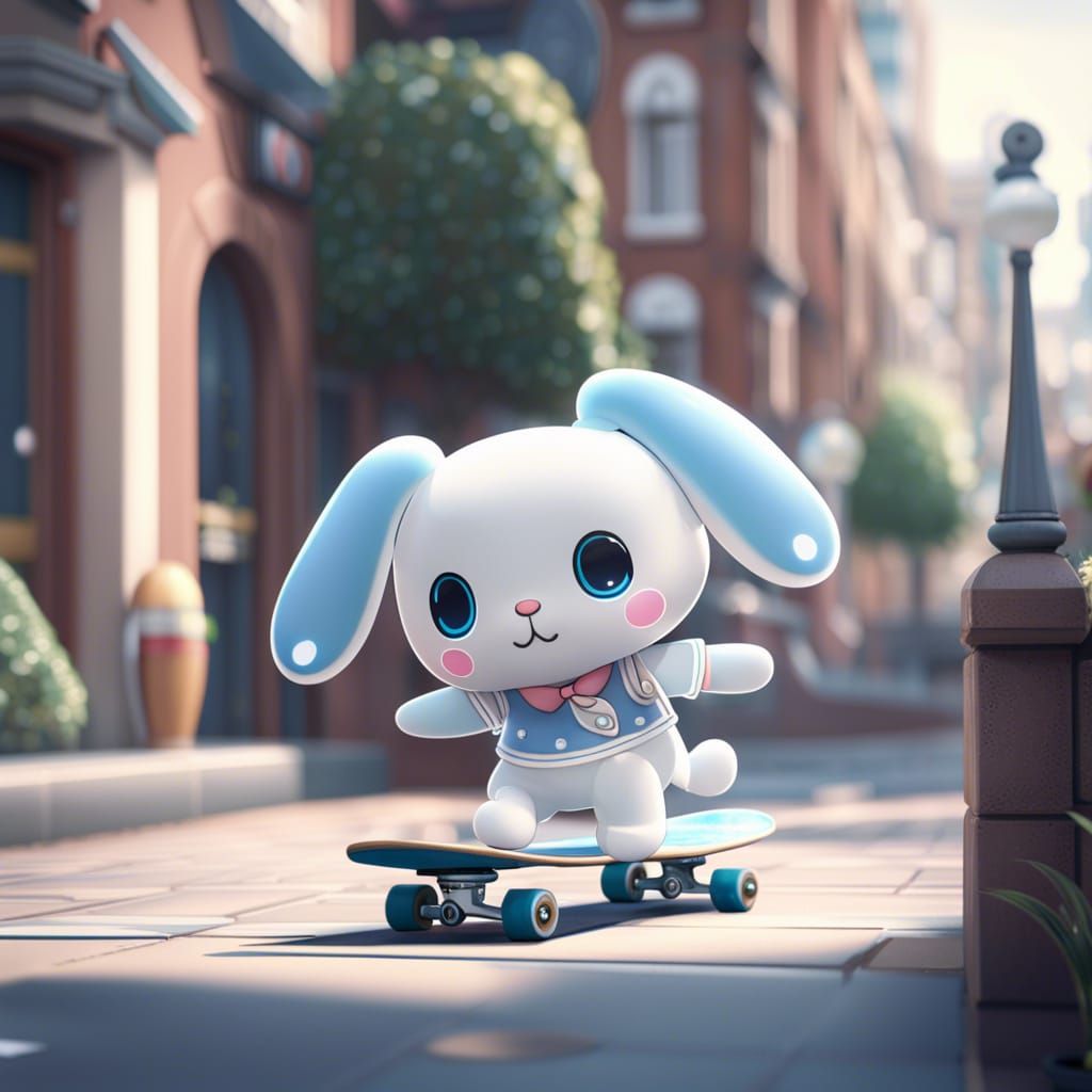 Cinnamoroll Skateboarding: Detailed Matte Painting