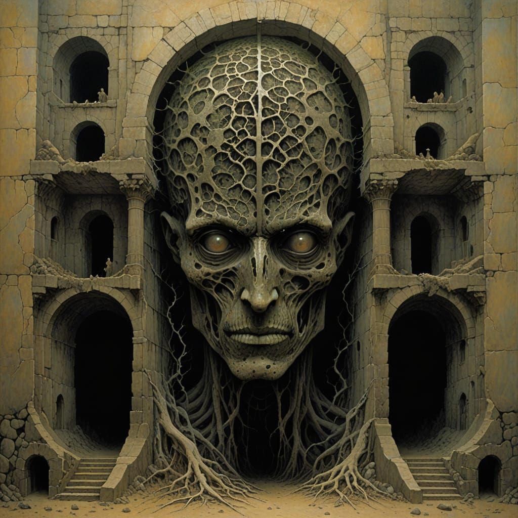 Surreal Dystopian World in Neon Hues