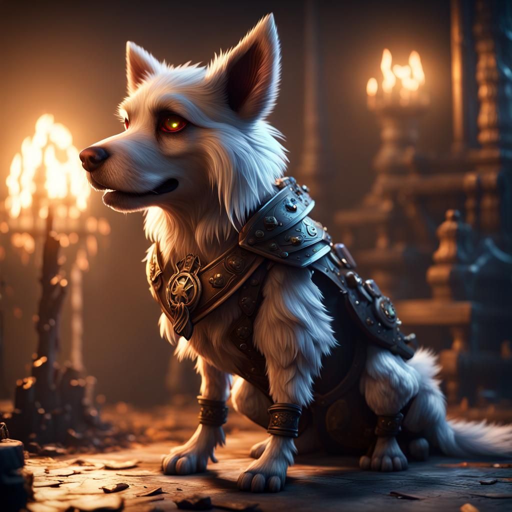 Furry Dog Girl in Dark Fantasy, 3D Game Art