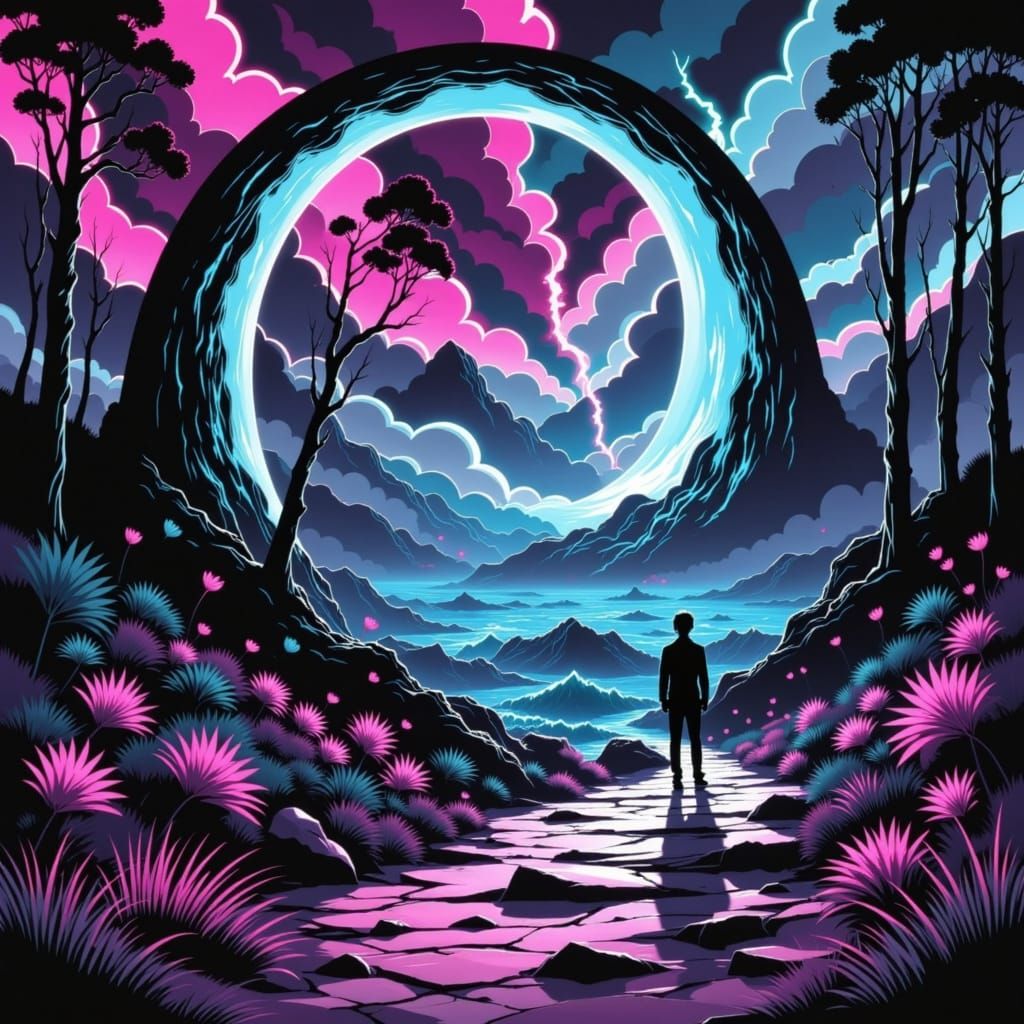 Man on Cliff Edge Overlooking Stormy Sea in Golden Hour