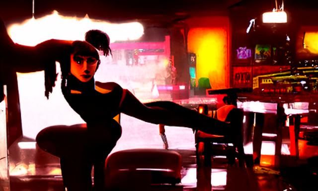 Cyberpunk Jazz Dancer in Neon Beatnik Bar