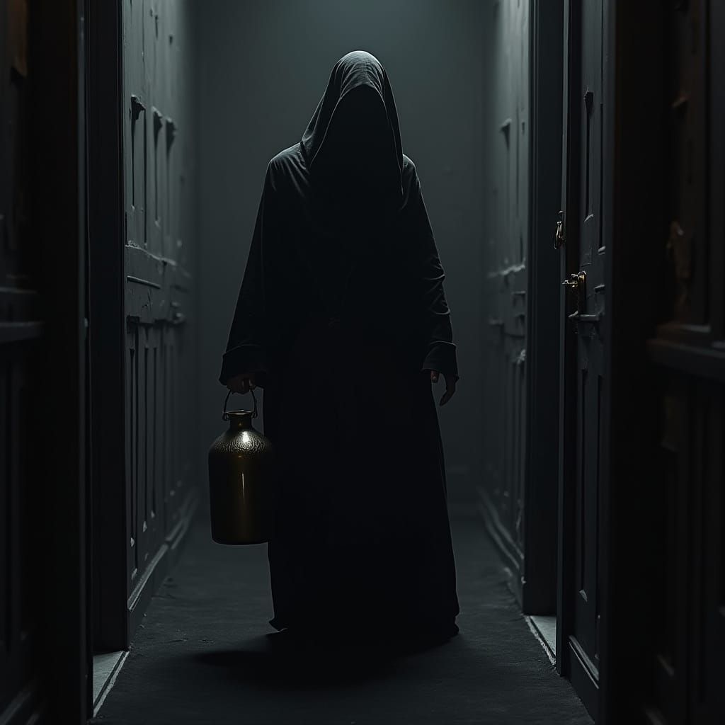 1.9 In the corridors above a black-cloaked and hooded being ...