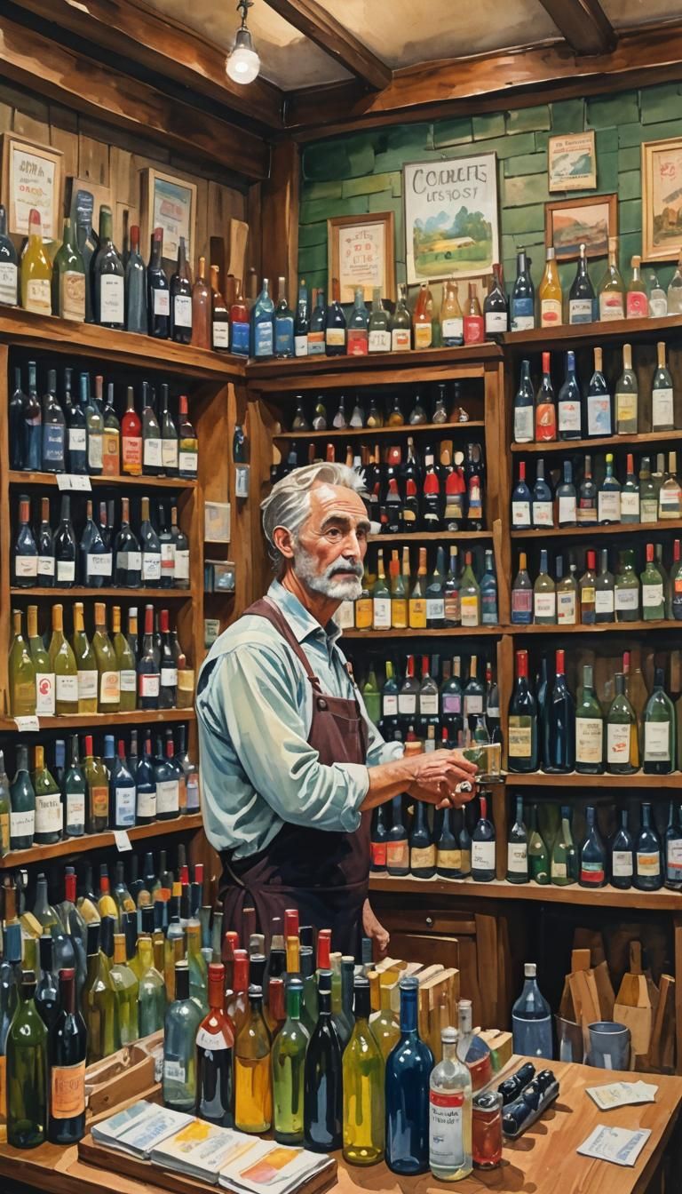 General Store Interior in Gouache Style