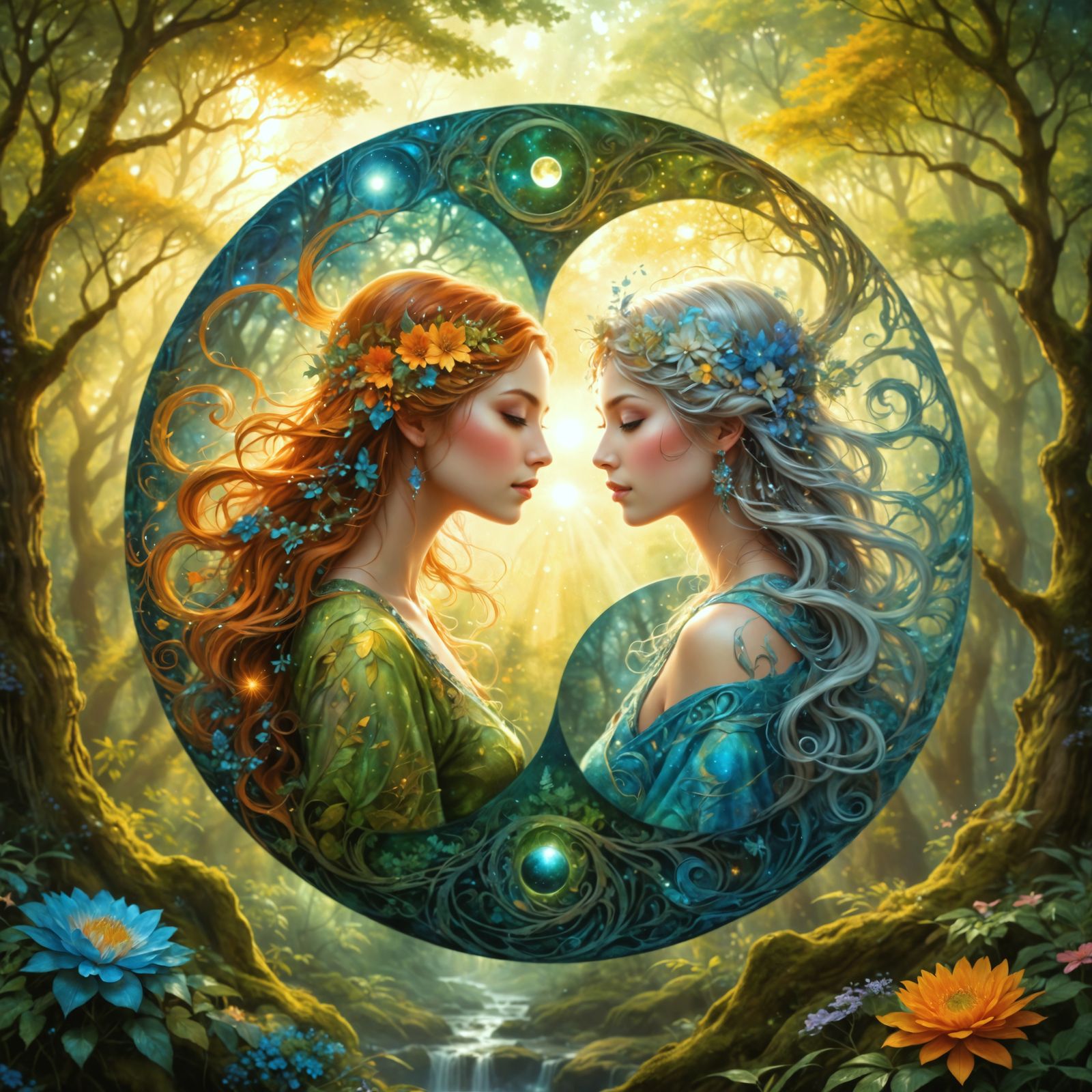 Elegant Yin Yang Night and Day Watercolor