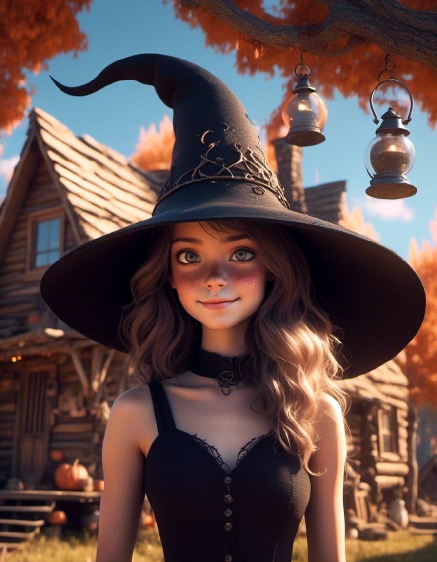 Whimsical Warlock Girl Portrait with Magic Sparkles